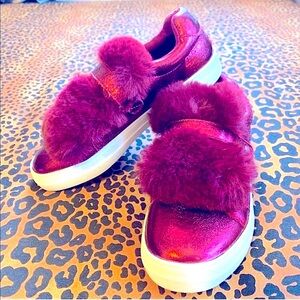 Red Metallic Sneakers with Faux Fur Detail size 5